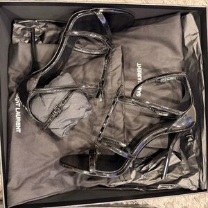 Saint Laurent YSL Cassandra Sandals in Black Patent Leather - Sz 35.5 US 5.5